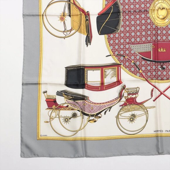Hermès Carré 90 Les Voitures Nouvelles Changes in horse-drawn carriages Scarf Si - Picture 4 of 6